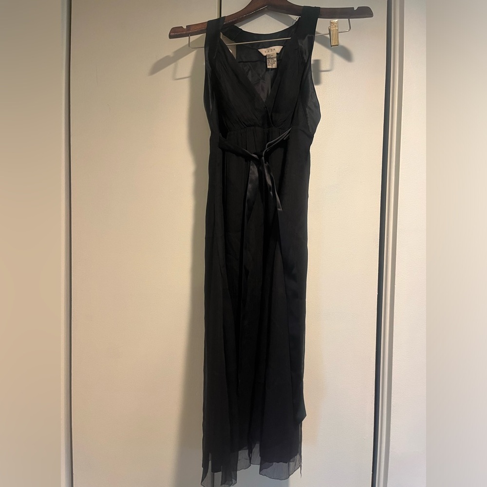 Saja Silk Dress Black Midi Size 6 Flowy